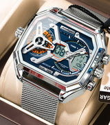 POEDAGAR Mens Dual Time Chronograph Luxury Watch Wrist Watch For Men Analog-Digital Watch