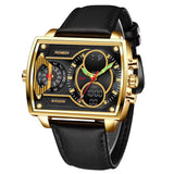 OVERFLY FOXBOX 3 Time Zones Analog Digital Luxury Chronograph Watch for Men (FB009-Gold)