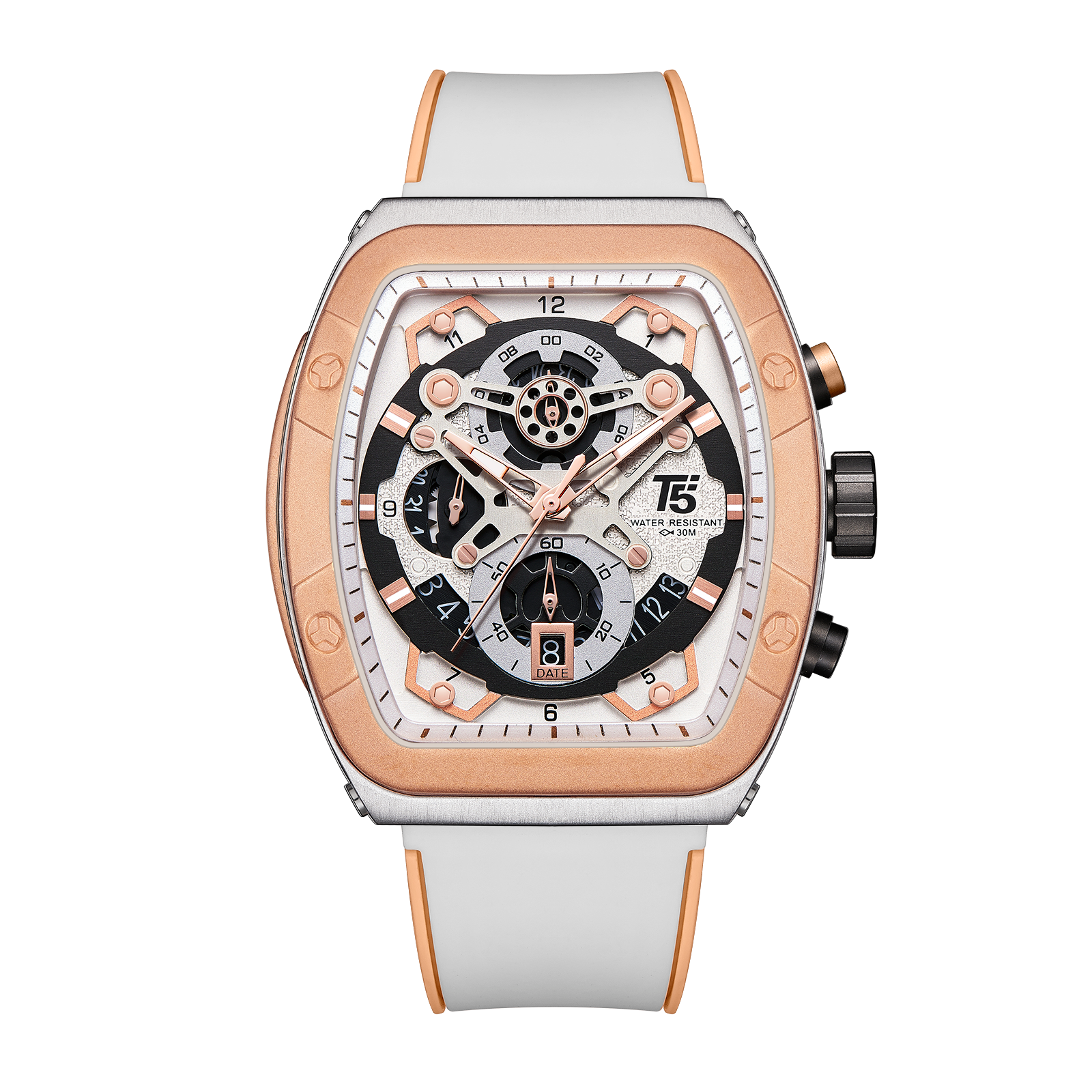 OVERFLY T5 Mens Watch Analog Chronograph Luxury Watch With White