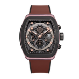 T5 Mens Watch Analog Chronograph Luxury Watch With Black Dial & Brown Silicone Strap Wrist Watch For Men