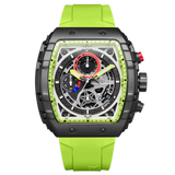 OVERFLY T5 Mens Watch Analog Chronograph Luxury Watch With Black Dial & Green Silicone Strap Wrist Watch For Men