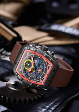 T5 Mens Watch Analog Chronograph Luxury Watch With Black Dial & Brown Silicone Strap Wrist Watch For Men