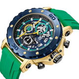 OVERFLY T5 Mens Watch Analog Chronograph Luxury Watch With Green Dial & Green Silicone Strap Wrist Watch For Men