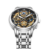 OVERFLY LIGE Mens Watch Analog Chronograph Luxury Watch Silver Dial Stainless Steel Strap Wrist Watch For Men