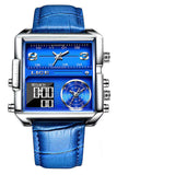 OVERFLY LIGE Mens Watch Analog Digital Dual Time Square Dial Luxury wrist Watch For Men