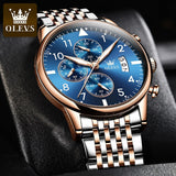 OVERFLY OLEVS Mens Watch Analog Chronograph Luxury Watch Rose Gold and Gold & Steel Strap Wrist Watch For Men