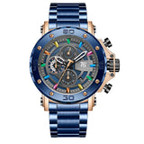T5 Mens Analog Chronograph Luxury Watch with Rose Gold with Blue Strap Wrist Watch For Men