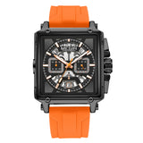 MEGIR Mens Watch Analog Chronograph Luxury with Black & Oranage Silicone Strap Wrist Watch For Men