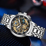OVERFLY LIGE Mens Watch Analog Chronograph Luxury Watch Gold and Steel Strap Wrist Watch For Men