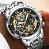 OVERFLY LIGE Mens Watch Analog Chronograph Luxury Watch Gold and Steel Strap Wrist Watch For Men