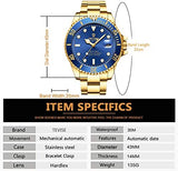 OVERFLY TEVISE Automatic Skeleton Mechanical Luxury Watch for Men (T801-Gold-Blue)