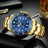 OVERFLY TEVISE Automatic Skeleton Mechanical Luxury Watch for Men (T801-Gold-Blue)