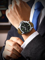 POEDAGAR Mens Luxury Watch Analog Chronograph Luxury Leather Strap Wrist Watch for Men