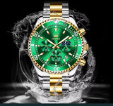 OLEVS Mens Watch Analog Chronograph Luxury Two Tone Stainless Steel Wrist Watch For Men