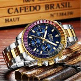 OVERFLY BIDEN Mens Analog Chronograph Luxury Rainbow Bezal wrist Watch For Men