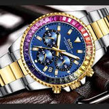 OVERFLY BIDEN Mens Analog Chronograph Luxury Rainbow Bezal wrist Watch For Men