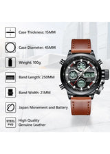 OVERFLY Megalith Analog-Digital Chronograph Sports Leather Strap Watch For-Men 3003