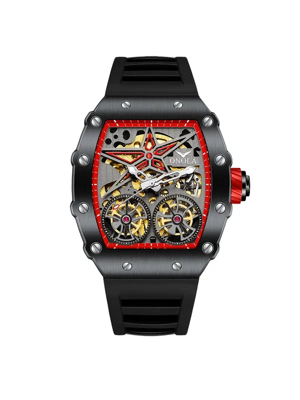 OVERFLY Onola Double Tourbillon Automatic Skeleton Mechanical Flywheel  Unique Dial Luxury Men's Watch (NOW IN INDIA)6828-Black