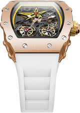 OVERFLY Onola Double Tourbillon Automatic Skeleton Mechanical Flywheel Unique Dial Luxury Men's Watch (NOW IN INDIA)6828-WHITE-RG