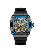 OVERFLY Onola Double Tourbillon Automatic Skeleton Mechanical Flywheel Unique Dial Luxury Men's Watch (NOW IN INDIA)6828-Black-Blue