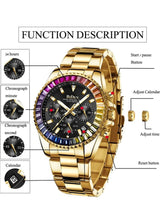 OVERFLY BIDEN Mens Analog Chronograph Luxury Rainbow Bezal wrist Watch For Men