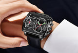 OVERFLY FOXBOX 3 Time Zones Analog Digital Luxury Chronograph Watch for Men (FB009-Black)