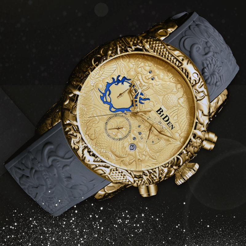 OVERFLY BIDEN Analog Chronograph Dragon Dial Luxury Men's Watch (NOW IN INDIA)(BD-129-Gold)