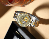 POEDGAR Automatic Mechanical Luxury skeleton wrist watch stainless steel strap Analog Watch For Men