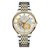 POEDGAR Automatic Mechanical Luxury skeleton wrist watch stainless steel strap Analog Watch For Men