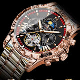 POEDGAR Automatic Mechanical Luxury skeleton Dial wrist watch stainless steel strap Analog Watch For Men