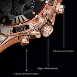 POEDGAR Automatic Mechanical Luxury skeleton Dial wrist watch Brown Leather strap Wrist Watch For Men