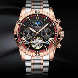 POEDGAR Automatic Mechanical Luxury skeleton Dial wrist watch stainless steel strap Analog Watch For Men