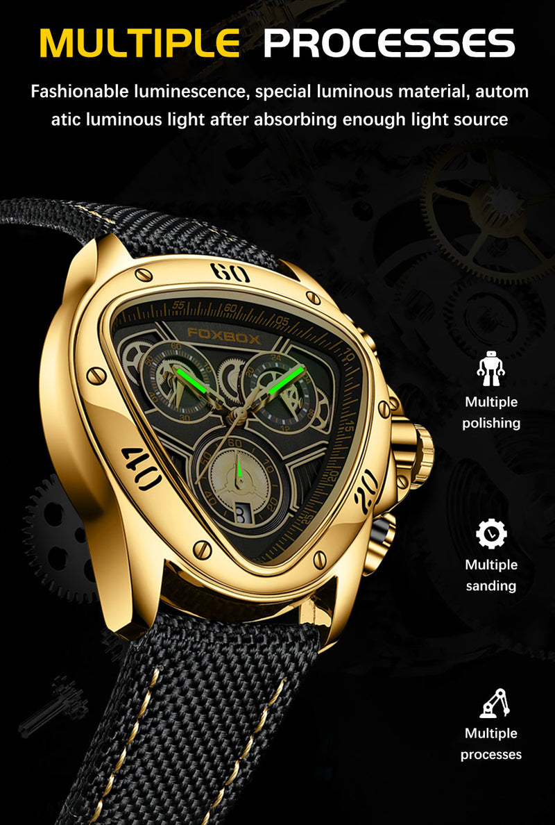 OVERFLY FOXBOX Analog Chronograph with Date Display MilitaryWatch F or-Men (FB26-Black-Gold)