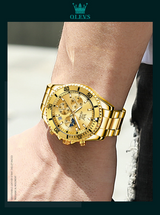 OLEVS Mens Watch Analog Chronograph Luxury Golden Wrist Watch For Men