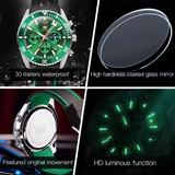 OLEVS Mens Watch Analog Chronograph Luxury Green Silicon Strap Wrist Watch For Men