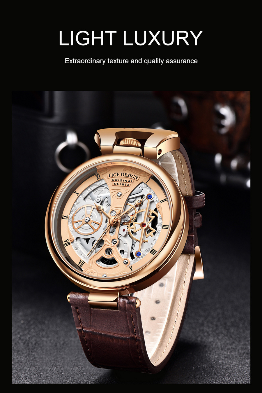 OVERFLY LIGE Mens Watch Analog Luxury Watch Rose Gold Case with Brown TheWatchShop.in