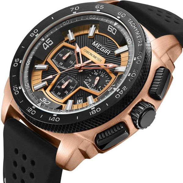 OVERFLY MEGIR Sports Chronograph Watch For-Men(NOW IN INDIA)-2056-Black-Gold