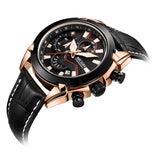 MEGIR Mens Watch Chronograph Luxury Watch with Rose Gold & Black Leather Wrist Watch For Men