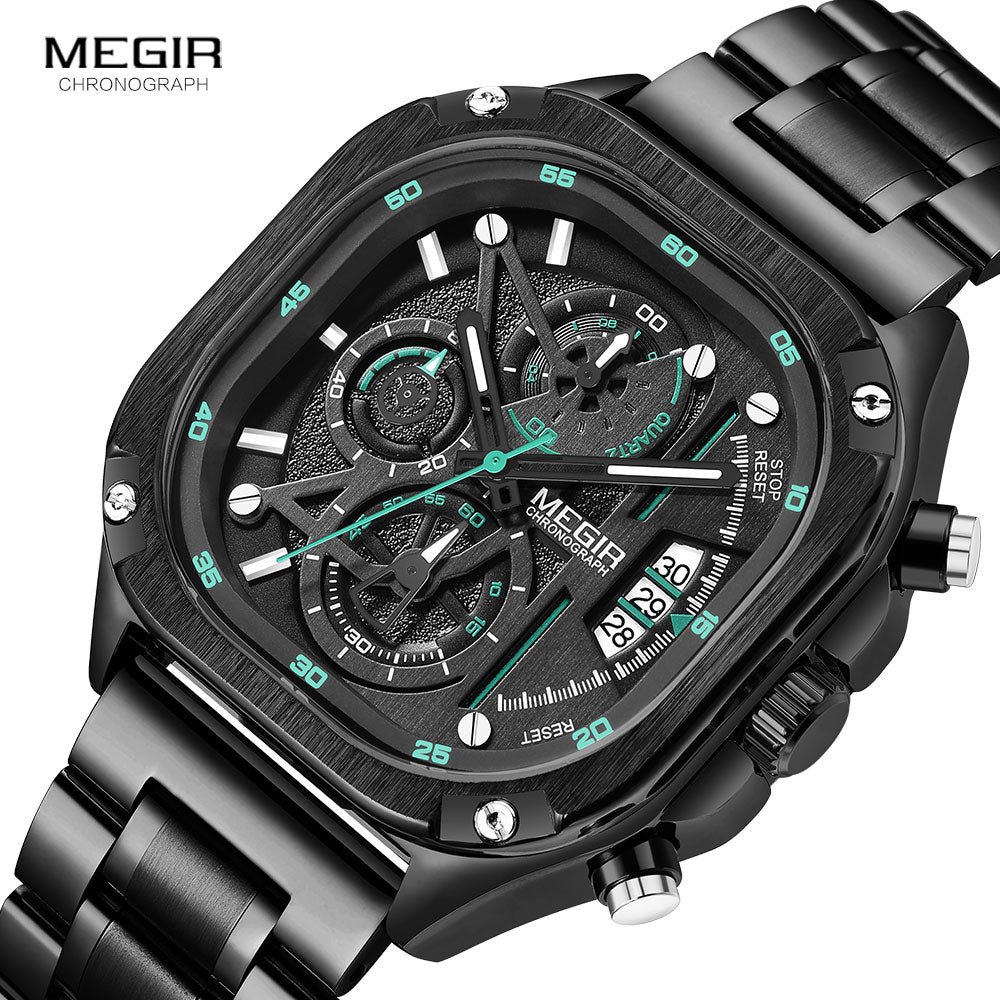 MEGIR Men's Watch Analog Chronograph Luxury with Gree Neto Strap wrist  Watch For Men