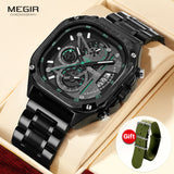 MEGIR Mens Watch Analog Chronograph Luxury with Blue Neto Strap wrist Watch For Men