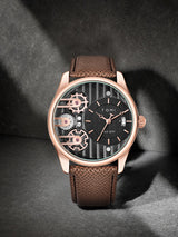 OVERFLY Tomi Gear Face Watch Mens Luxury Analog Watch with Black & Brown Strap Combo Set For Men