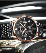 OLEVS Mens Watch Analog Chronograph Luxury Black with Rose Gold Wrist Watch For Men