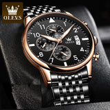 OLEVS Mens Watch Analog Chronograph Luxury Black with Rose Gold Wrist Watch For Men
