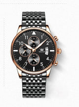 OLEVS Mens Watch Analog Chronograph Luxury Black with Rose Gold Wrist Watch For Men