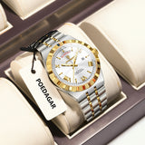 POEDAGAR Mens Watch Analog Multifunction Luxury Golden Wrist Watch For Men