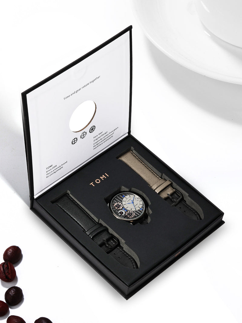 tomi face gear watch OVERFLY Tomi Gear Face Watch Mens Luxury Analog Watch with Black & Gre –  TheWatchShop.in