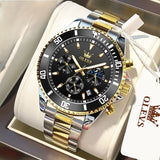 OLEVS Mens Watch Analog Chronograph Luxury Two Tone Stainless Steel Wrist Watch For Men