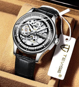 TEVISE Mens Watch Automatic Mechanical Luxury with Black Leather strap wrist Watch for Men
