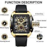 OVERFLY LIGE NOW IN INDIA - Rectangle Dial Men's Analog Chronograph Watch (8981-Black-Gold)