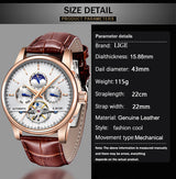 LIGE Automatic Chronograph Mechanical Skeleton Luxury Dail Men's Watch(LG-9843-White)